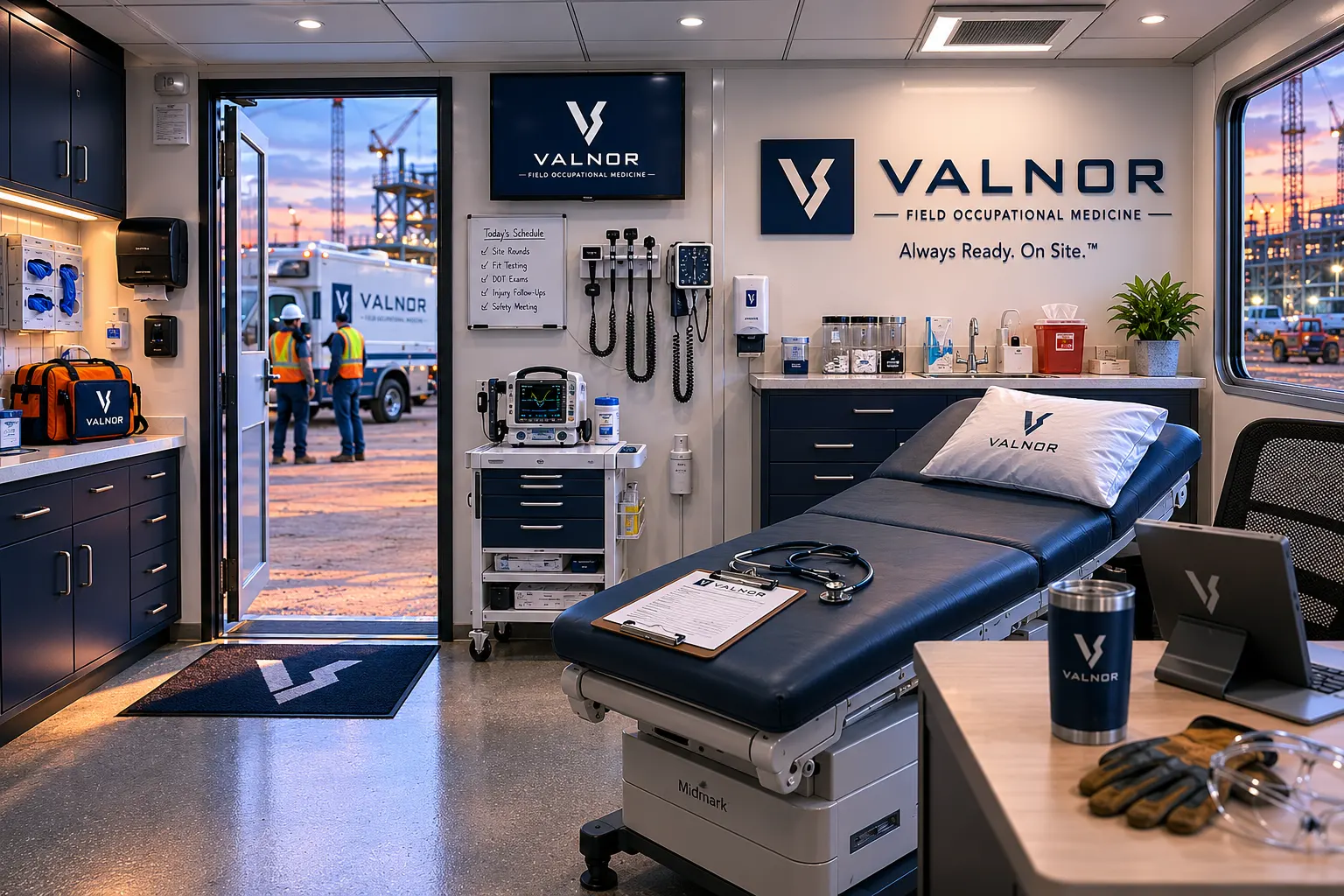 Interior of a Valnor on-site clinic with hospital-grade equipment